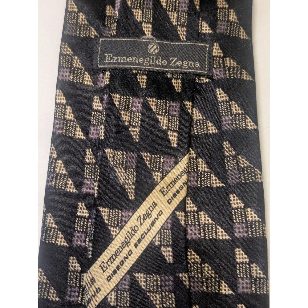 Ermenegildo Zegna Designer Silk & Wool Blend Men's Necktie Italy Black Geo Tie